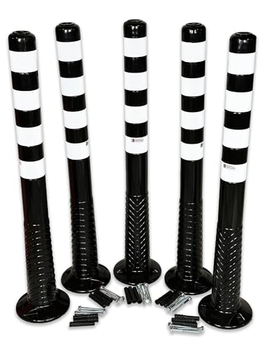 UvV Absperrpfosten Ecoline flexibel Länge: 75 oder 100cm Farbe: schwarz hochwertige weiße Reflexstreifen inkl. Befestigungsmaterial | UV-stabil, überfahrbar und langlebig (5, 100 cm) von UvV