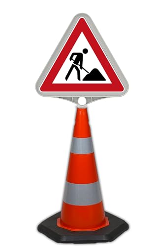 UvV ECOSign Leitkegel, Warnkegel mit Schild PVC 70 cm >3.5 kg schwer reflektierend (Arbeitsstelle VZ123) von UvV
