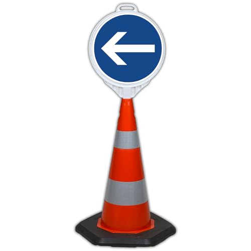 UvV ECOSign Leitkegel, Warnkegel mit Schild PVC 70 cm >3.5 kg schwer reflektierend (Fahrtrichtung Links VZ 211-10) von UvV