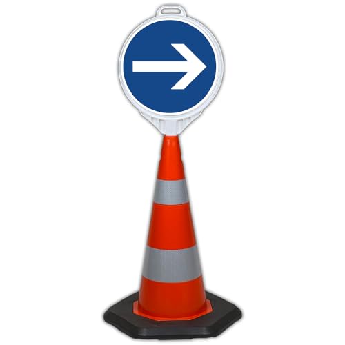 UvV ECOSign Leitkegel, Warnkegel mit Schild PVC 70 cm >3.5 kg schwer reflektierend (Fahrtrichtung rechts VZ 211) von UvV