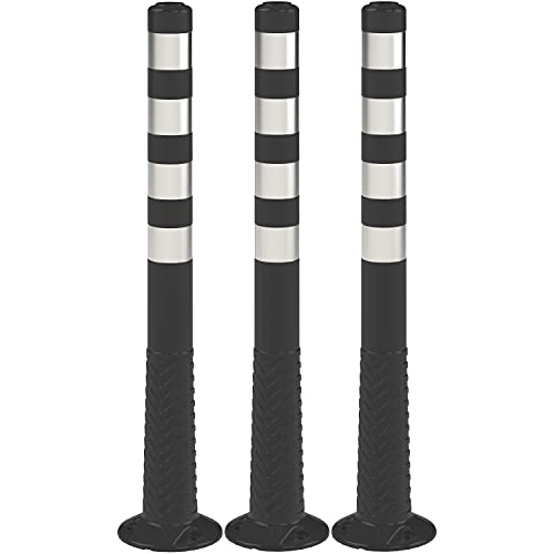 UvV-Flex Absperrpfosten 100cm schwarz mit 4 Reflexstreifen aus PU besonders langlebig inkl. Befestigungsmaterial (3er-Set) von UvV
