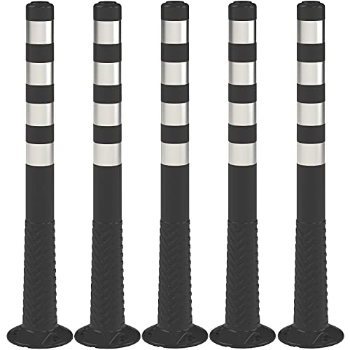 UvV-Flex Absperrpfosten 100cm schwarz mit 4 Reflexstreifen aus PU besonders langlebig inkl. Befestigungsmaterial (5er-Set) von UvV
