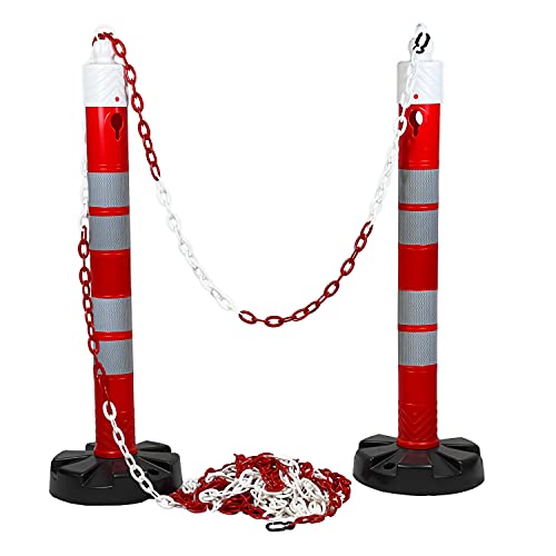 UvV-Flex Kettenpfosten"Tower" 1,2m hoch 110mm breit mit reflektierender Folie + Absperrkette 8mm - 10m - in den Farben rot/weiß als praktisches Absperrset (2er-Set) von UvV
