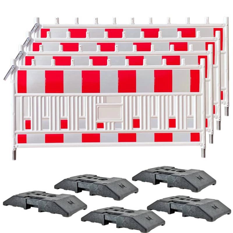UvV Hekke TL Schrankenzaun Set 4 x 2m + 5 K1 Fußplatten Profi Baustellen Absperrset gem. RSA Folie RA 1 von UvV