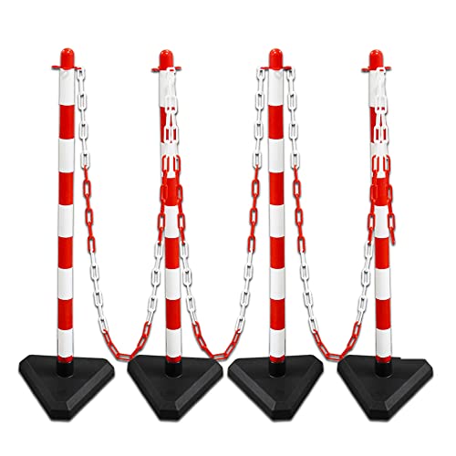 UvV Kettenständer-Set Lugano rot-weiß (Kettenständer mit 10m Kunststoffkette (6mm, rot/weiß) und Verbindungsglieder, Einhängehaken) (4 Pfosten) von UvV