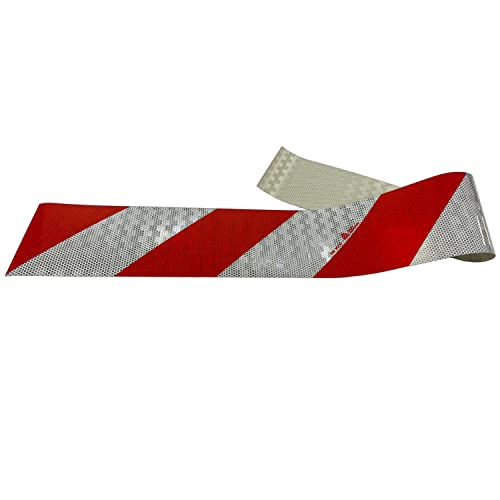 UvV Kfz-Warnmarkierung, Weiss/rot, 141 mm breit, 1 Meter, DIN30710 StVO Sonderrechten (Baustellenfahrzeuge) (Linksweisend) von UvV