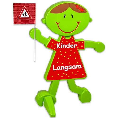 UvV Lisa Vorsicht Achtung Kinder Warnschild, Warnfigur - grün und reflektierend - Sicherheit für spielende Kinder (Rot - Kinder Langsam) von UvV