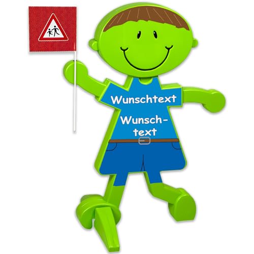 UvV Luca-Vorsicht 3D Verkehrssicherheitsmännchen spielende Kinder, Achtung Kinder Warnschild, Warnfigur aufsteller grün, reflektierend - Sicherheit (Blau - Wunschtext) von UvV