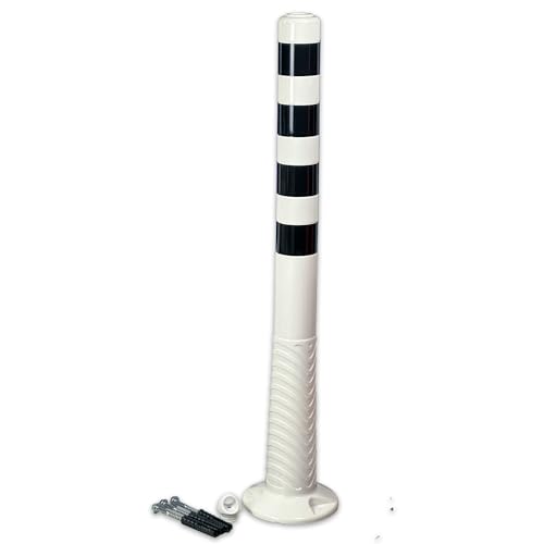 UvV-Reflex Absperrpfosten, Poller 75 oder 100 cm hoch, flexibel weiß, schwarz reflektierende Folie, selbstaufrichtend inkl. Befestigungsmaterial und Schrauböse (1, 100cm) von UvV