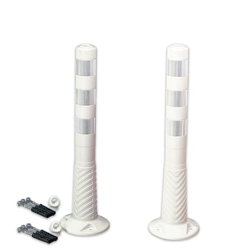 UvV-Reflex Absperrpfosten, Poller 75 oder 100 cm hoch, flexibel weiß, weiße RA2C Folie, reflektierend, selbstaufrichtend inkl. Befestigungsmaterial und Schrauböse (2, 75cm) von UvV
