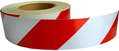 UvV-Reflex UVWB4571.10 linkswesende Warnmarkierungsfolie/Hazard Warning Tape Rolle Rot-Weiss 50 mm Breit, 45 m Lang Vollreflektierende (Reflexklasse RA1) Selbstklebende Warnmarkierung von UvV