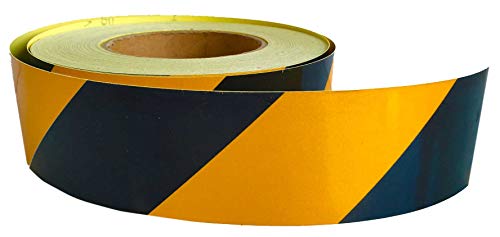 UvV-Reflex UVWB4571.20 linksweisende Warnmarkierungsfolie/Hazard Warning Tape Rolle Schwarz-Gelb 50 mm Breit, 45 m Lang Vollreflektierende (Reflexklasse RA1) Selbstklebende Warnmarkierung von UvV