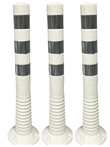 UvV Set 75 cm Absperrpfosten UVTP7504 flexibel selbstaufrichtender Sperrpfosten aus TPU (Silber reflektierend) (Poller Weiss mit silberner Reflexfolie) von UvV