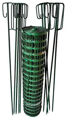 UvV Set Absperrset Fangzaun grün 50 m x 1 m hoch + 10 grüne Absperrleinenhalter, Absperrnetz, Maschenzaun, Bauzaun Rolle Kunststoff Extra Reissfest, 150 gr (7,50 kg) (Grün-Grün) von UvV