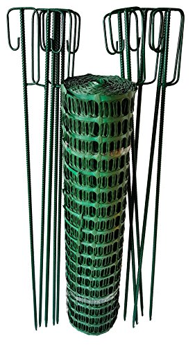 UvV Mobiler Absperrzaun Kunststoff Fangzaun grün 50 m x 1 m hoch + 10 grüne Absperrleinenhalter, Absperrnetz, Maschenzaun, Bauzaun Rolle Kunststoff Extra Reissfest, 150 gr (7,50 kg) (Grün-Grün) von UvV