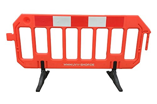UvV-Shop UVMS9082 Schrankenzaun (mit individuellem Text) Absperrgitter Kunststoff 2 m x 1 m drehbare Füße, Orange mit rot-weiß reflektierender Folie von UvV