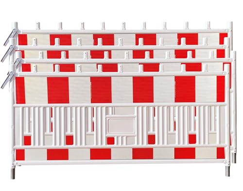 UvV UVAS22 TL Set 4 x Schrankenzaun 2m - RSA21 konforme Absperrung von Baustellenbereichen - retroreflektierend rot weiß (Reflexfolie RA2/B) von UvV
