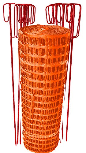 UvV UVSTOR77-Set Fangzaun Bauzaun orange Set Zaun 12,5 kg + 10 Absperrhalter 50 m Rolle extrem reissfest, Kunststoff Fangzaun - extra schwer - Gitterzaun, Schutzzaun, Warnzaun von UvV