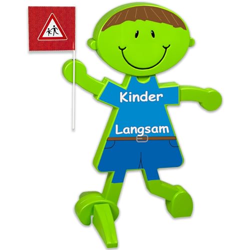 UvV Vorsicht Achtung Kinder Warnschild, Warnfigur - grün und reflektierend - Sicherheit für spielende Kinder (Blau - Kinder Langsam) von UvV