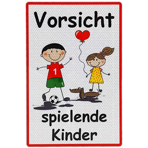 UvV Warnschild Vorsicht spielende Kinder 30 x 20cm reflektierend - hochwertiges Alu-Dibond Schild - bedruckt mit reflektierender Folie - gute Sichtbarkeit auch bei Dunkelheit (weiß) von UvV