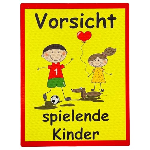 UvV Warnschild XXL Vorsicht spielende Kinder 60 x 45cm reflektierend - hochwertiges Alu-Dibond Schild - bedruckt mit reflektierender Folie - gute Sichtbarkeit auch bei Dunkelheit (gelb-xxl) von UvV