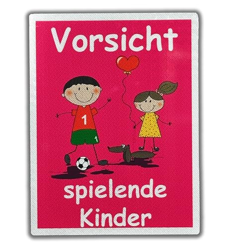 UvV Warnschild hochwertiges Alu-Dibond - Vorsicht spielende Kinder 60 x 45cm reflektierend - bedruckt mit reflektierender Folie - gute Sichtbarkeit auch bei Dunkelheit (rosa/pink-xxl) von UvV