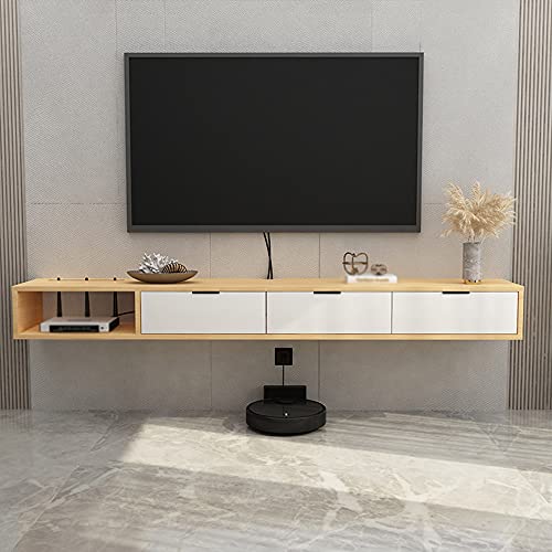 Uvency Schwebender Tv-Schrank, Schubladenaufbewahrung, Holz-Wand-Tv-Schrank Mit Drahtloch, Für Schlafzimmer, Arbeitszimmer, Büro/E / 140 X 23 X 17 cm/C/140 * 23 * 17Cm von Uvency