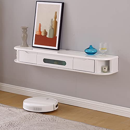 Uvency Schwebender Tv-Ständer, Multifunktions-Wandregal Aus Massivem Holz Mit Schublade, Geeignet Für Wohnzimmer, Schlafzimmer, Aufbewahrung Von Routern/Weiß / 120 cm/White/120Cm von Uvency