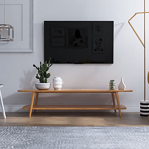 Uvency Tv-Ständer Tv-Konsole Medien Holz Tv-Schrank Kabelbox Spielkonsolen Minimalistisches Unterhaltungszentrum Tv-Einheit Schrank Für Wohnzimmer Schlafzimmer Büro/Teak/55In von Uvency