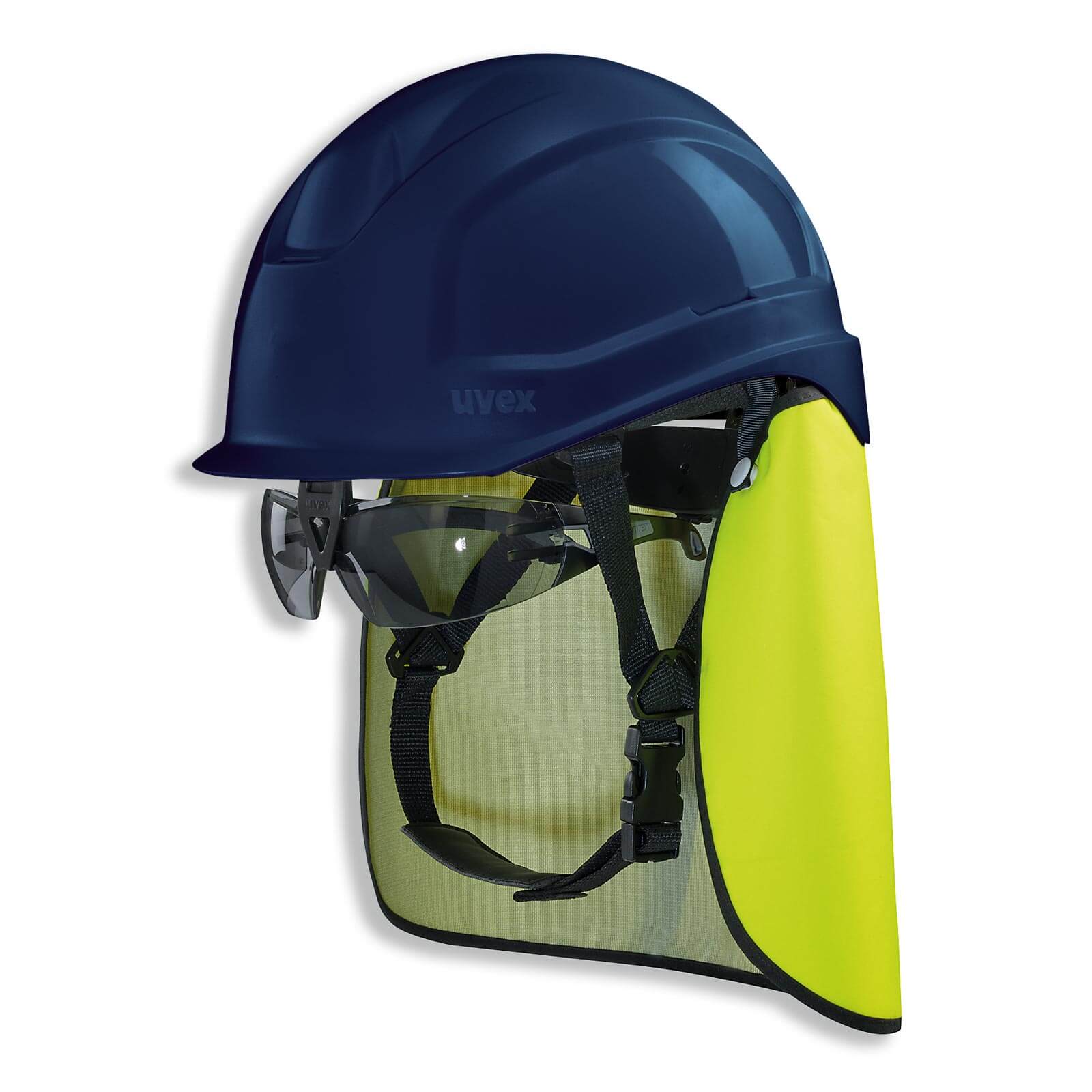UVEX Schutzhelm pheos S-KR IES + Schutzbrille + Nackenschutz mit BG Bau Förderung Farbe:blau von Uvex