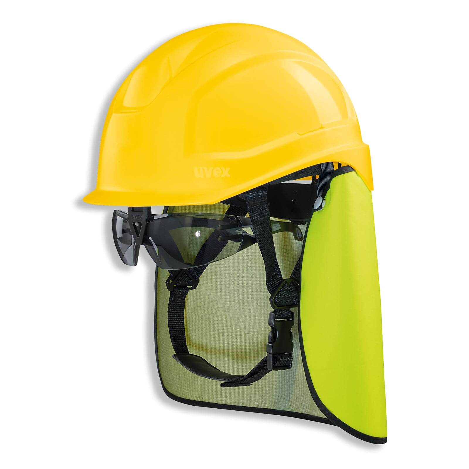 UVEX Schutzhelm pheos S-KR IES + Schutzbrille + Nackenschutz mit BG Bau Förderung Farbe:gelb von Uvex