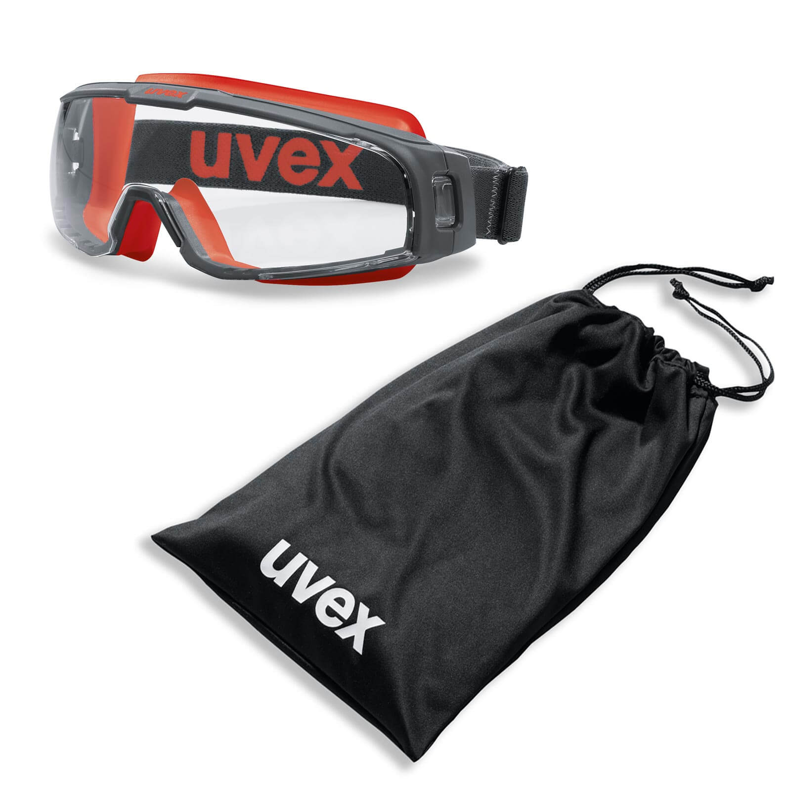 UVEX Vollsichtbrille, Vollsicht-Schutzbrille u-sonic 9308 - im Set mit Beutel Farbe:schwarz-rot / klar von Uvex