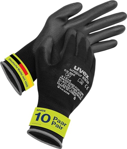 Uvex unipur 6639, 10 Paar - Montagehandschuh für trockene & leicht feuchte Bereiche - leicht, feinfühlig & schmutzunempfindlich - schwarz - Größe 11/XXL von Uvex