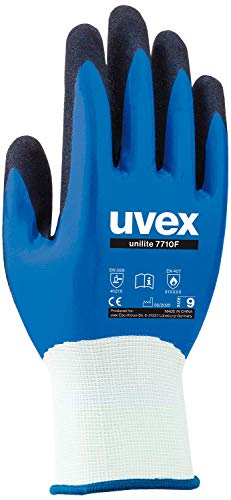 Uvex 3 Paar Unilite 7710F Arbeitshandschuhe - Schutzhandschuhe für die Arbeit - EN 388 - Blau/Schwarz - 08/M von Uvex