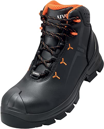 Uvex 2 MACSOLE Schnürstiefel, Arbeitsschuhe S3 HI HRO SRC, Sicherheitsschuhe für Damen und Herren, Schwarz/Orange, Größe 43 von Uvex