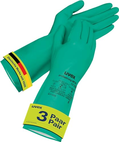 Uvex profastrong NF33, 3 Paar - Chemikalienschutzhandschuh gegen Öle, Fette, Säuren & Lösungsmittel - abriebfest, resistent & feinfühlig - grün - Größe 11/XXL von Uvex
