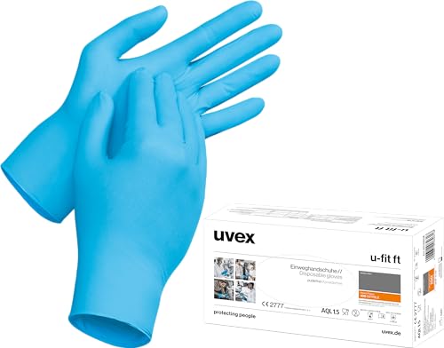Uvex u-fit ft - Einweghandschuhe aus Nitril-Kautschuk - puder- & latexfrei - geeignet für Lebensmittel, Reinigung & Gesundheitswesen - 100 Stück - Blau - 09/L von Uvex