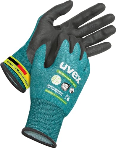 Uvex Bamboo TwinFlex D xg, 1 Paar - Schnittschutz- & Grip-Handschuh für trockene & feucht/ölige Bereiche - nachhaltig & robust - grün, schwarz - Größe 12/XXXL von Uvex