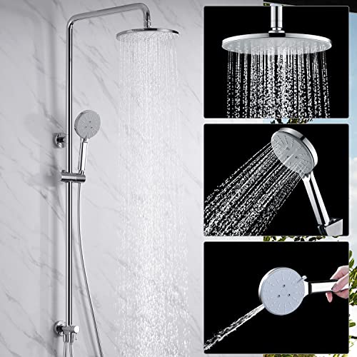 Uvish Regendusche Duschsystem Edelstahl Duschset Duschgarnitur mit Handbrause Duschkopf, Runder Kopfbrause und Umstellung für die Wandmontage, Chrom von Uvish