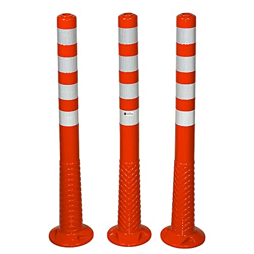 3 Stück UvV®-Reflex Absperrpfosten, Poller 100 cm hoch, flexibel orange, reflektierend, selbstaufrichtend von UvV