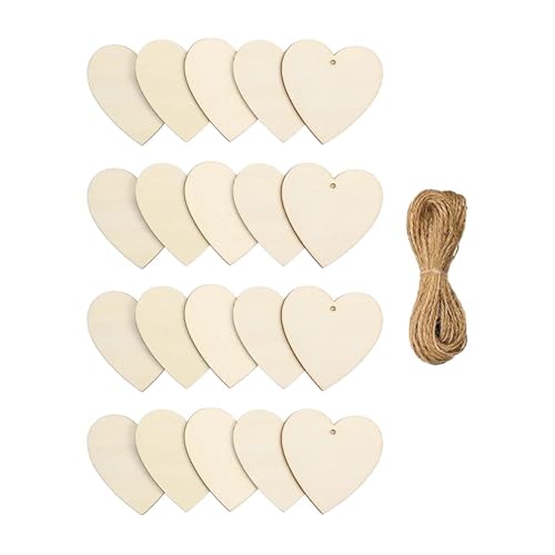 UxicRuya 20 Stück Unlackierte Herzförmige Verzierungen Aus Holz mit Seilen für Selbstgemachte Tafelaufsätze von UxicRuya