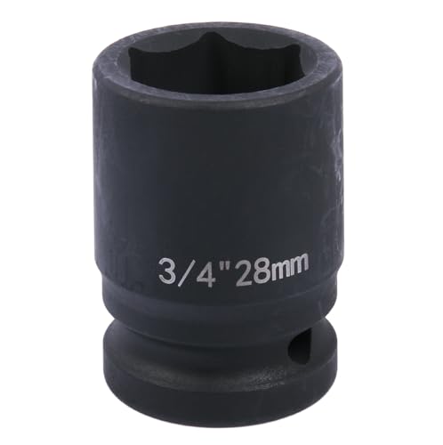 Uxney 28mm Sechskant Steckschlüsselein ，3/4 Zoll 6-Punkte Standard Schlagschrauber Nuss aus Chrommolybdän-Legierungsstahl, Metrik von Uxney