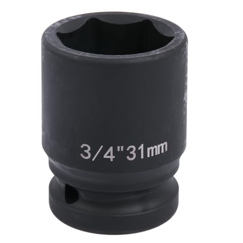 Uxney 31mm Sechskant Steckschlüsselein ，3/4 Zoll 6-Punkte Standard Schlagschrauber Nuss aus Chrommolybdän-Legierungsstahl, Metrik von Uxney