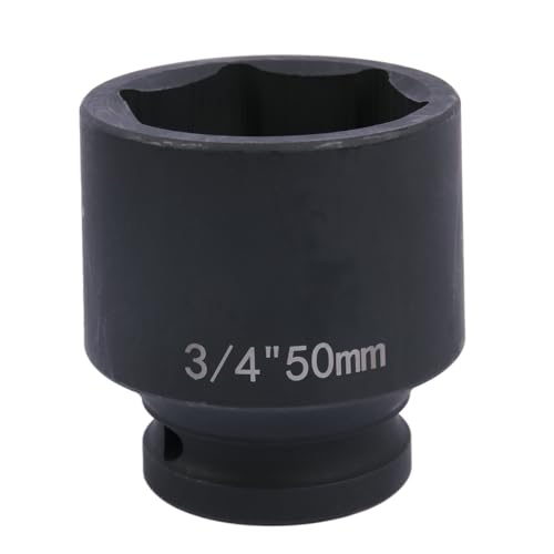 Uxney 50mm Sechskant Steckschlüsselein ，3/4 Zoll 6-Punkte Standard Schlagschrauber Nuss aus Chrommolybdän-Legierungsstahl, Metrik von Uxney
