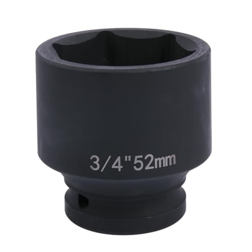 Uxney 52mm Sechskant Steckschlüsselein ，3/4 Zoll 6-Punkte Standard Schlagschrauber Nuss aus Chrommolybdän-Legierungsstahl, Metrik von Uxney