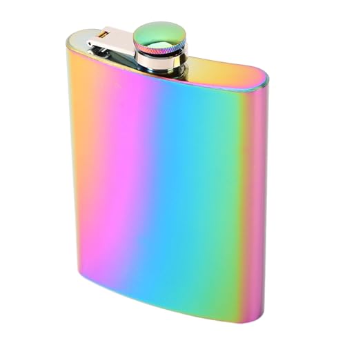 Edelstahl-Flachmann, 170 ml, mit Trichter, tragbarer Taschen-Flachmann für Herren, auslaufsicher, Whiskey-Flachmann für Outdoor, Camping, Klettern, Wandern, Picknick (Regenbogen) von UxradG