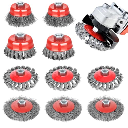 Uxsjakjsd 10 Stück Drahtbürstenrad für 4 1/2-Winkelschleifer Drahtbürstenbechersatz mit Gewinde-Arbor Winkelschleifer-Drahtbürstenrad Gegen Rost von Uxsjakjsd