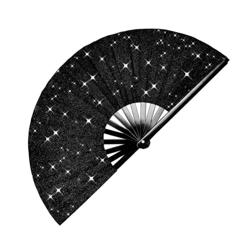 Uxsjakjsd Faltbarer Glitzer Rave Fan Handfächer Halter für, Festival, Club, Party, Tanz Schwarz von Uxsjakjsd