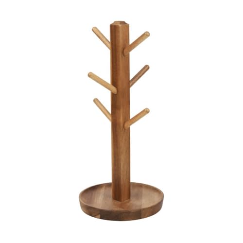 Uxsjakjsd Holzbecherhalter, Kaffeetassen- und Teetassenhalter mit 6 Haken, Küchenaufbewahrung mit Stabilem Sockel von Uxsjakjsd