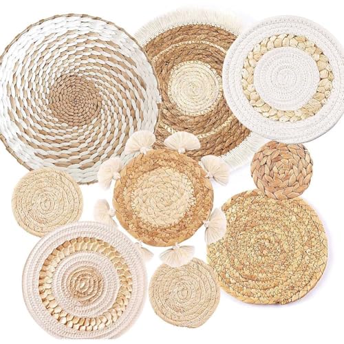 Uxsjakjsd Seegras Rattan Wicker Boho Wanddekoration, 9 Pack Boho Wandkorb Set, Hängende Gewebte Wandkorbdekoration von Uxsjakjsd